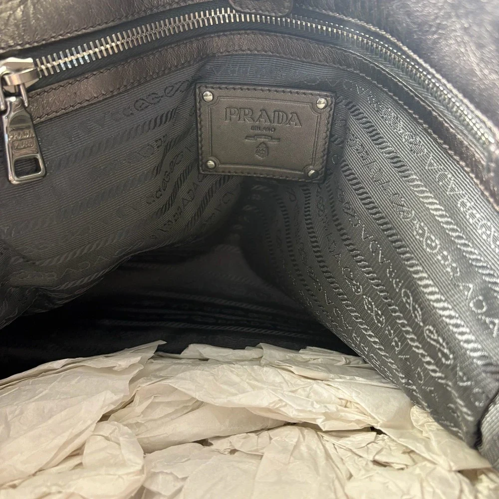 Prada Metalic Napa Tessuto Nylon Mordore Striped Pre-Owned Metallic Chain‎ Tote